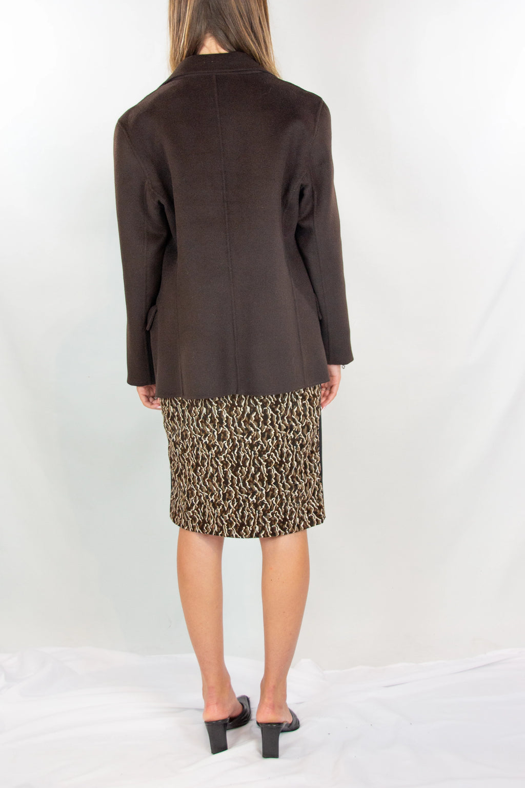Wool and Cashmere Short Coat in Dark Brown