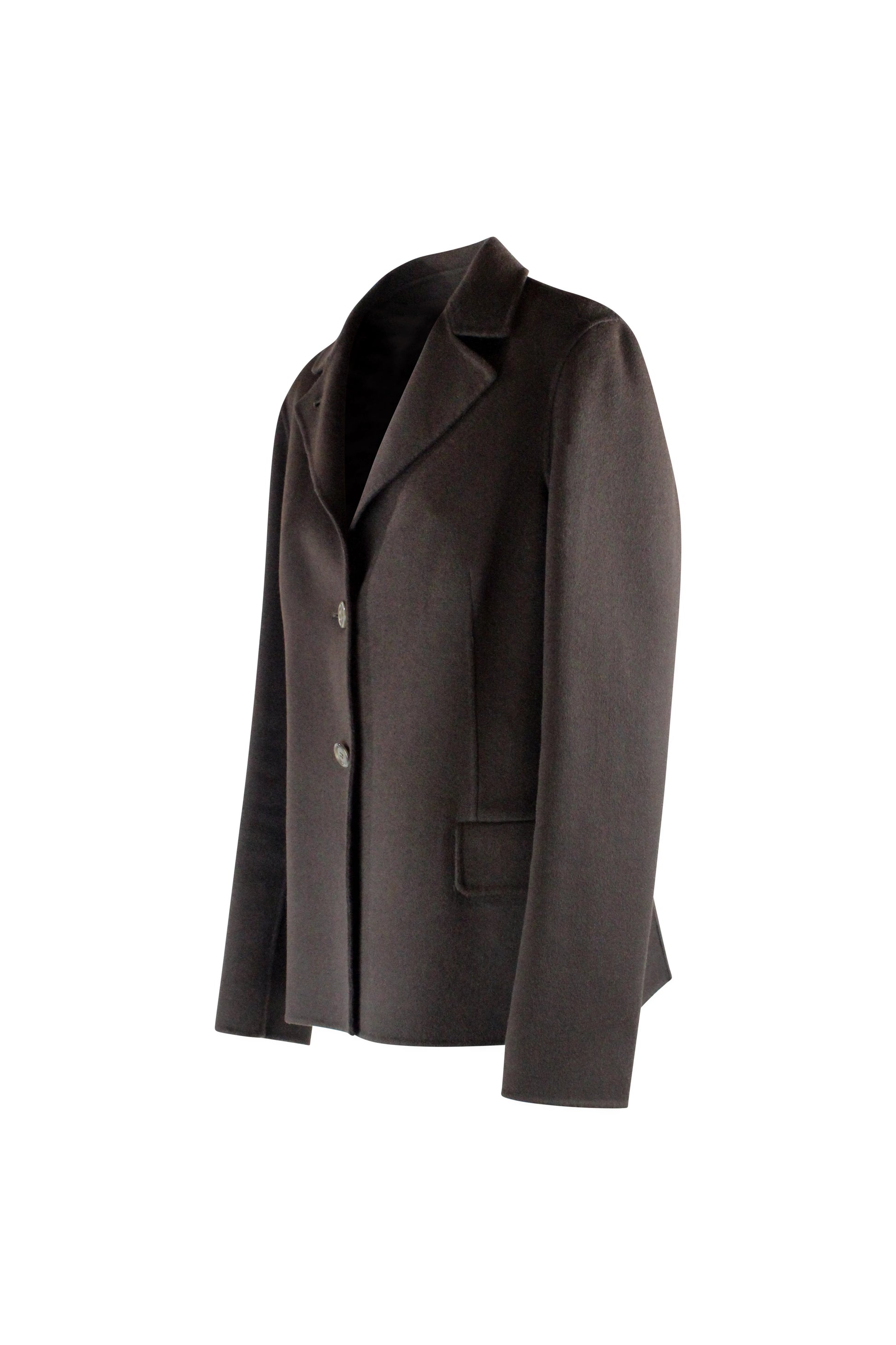 Wool and Cashmere Short Coat in Dark Brown