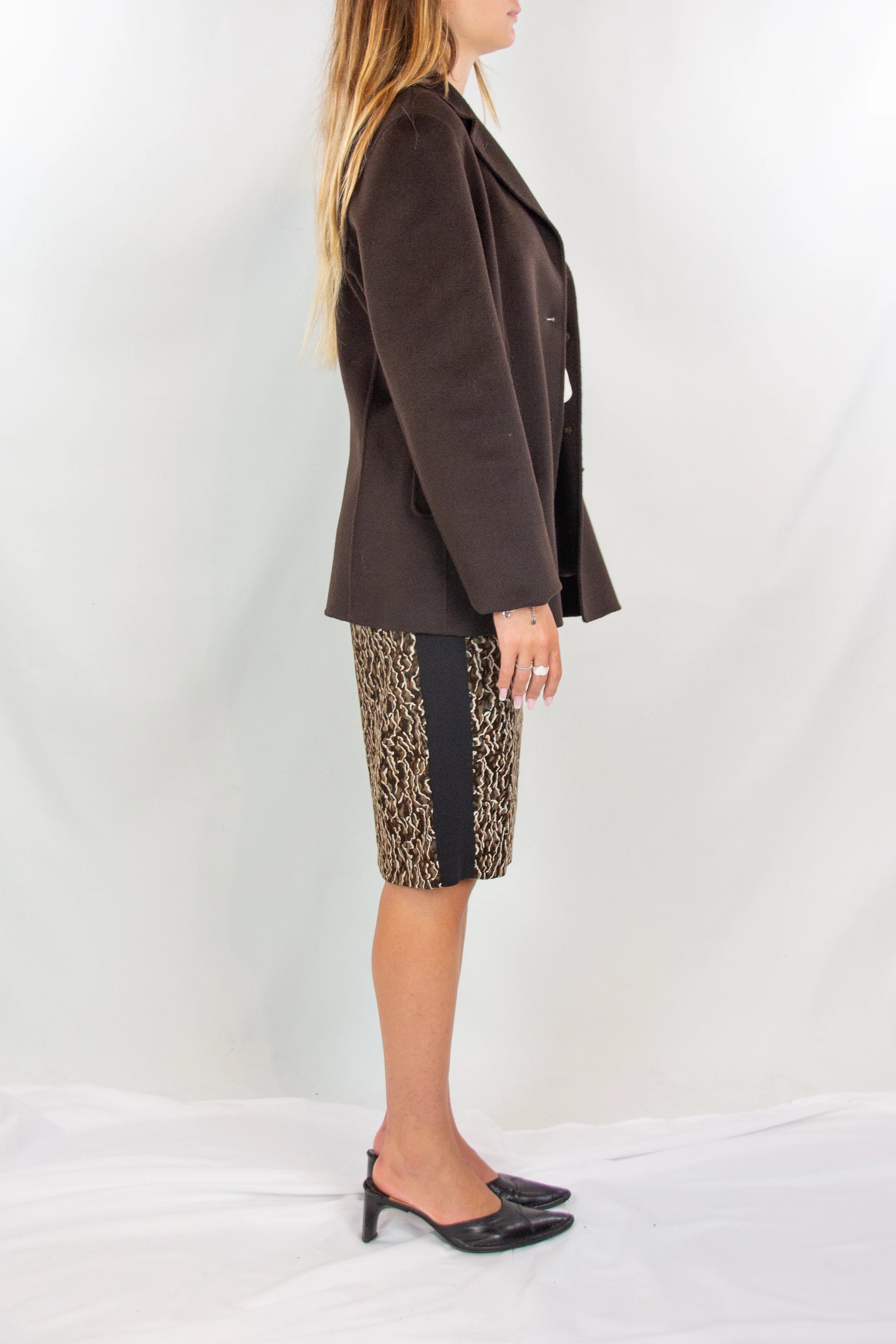 Wool and Cashmere Short Coat in Dark Brown