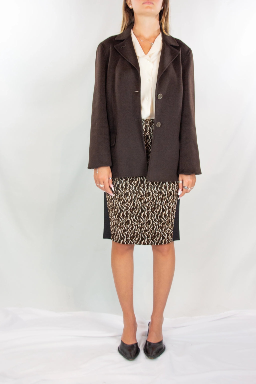 Wool and Cashmere Short Coat in Dark Brown