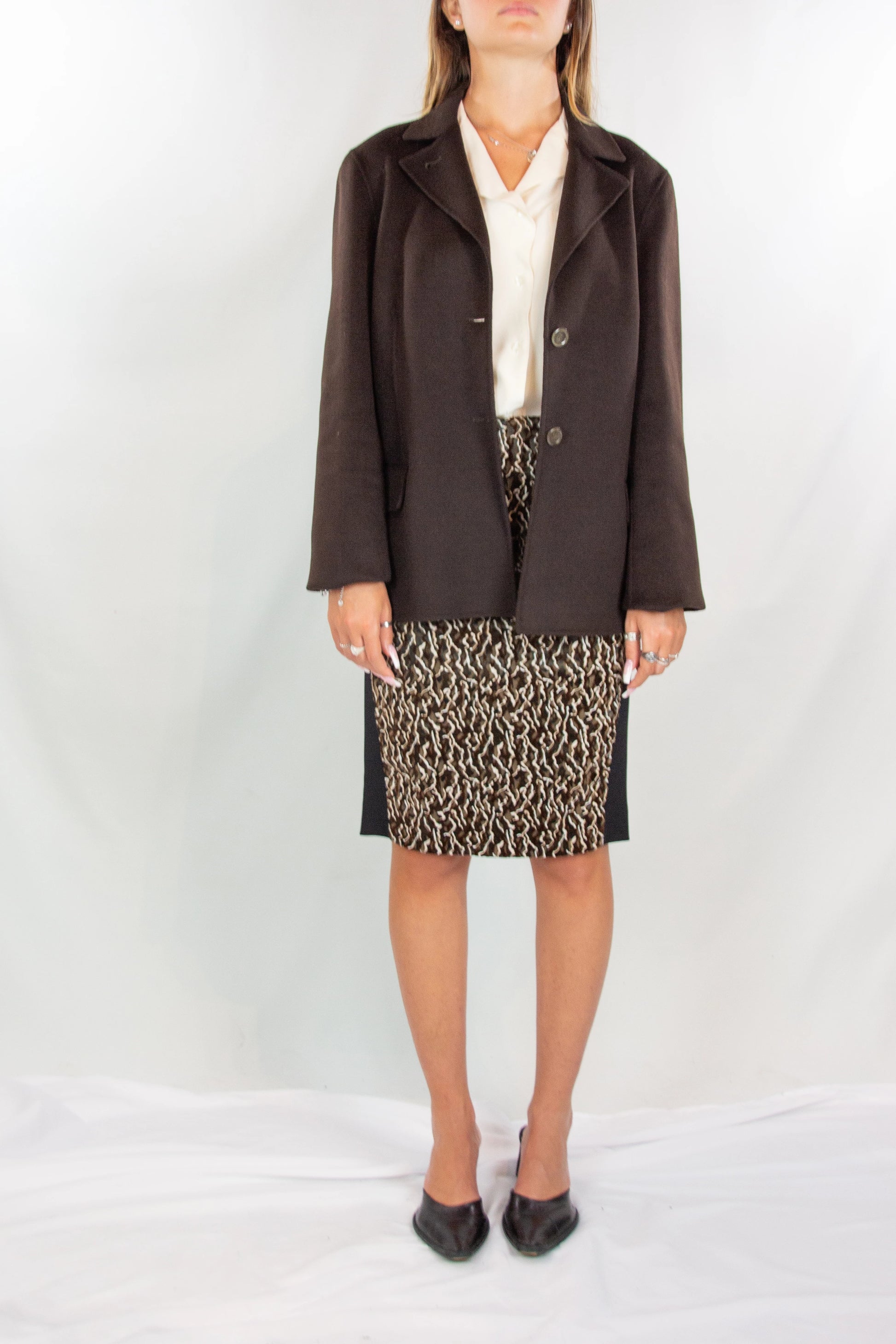 Wool and Cashmere Short Coat in Dark Brown