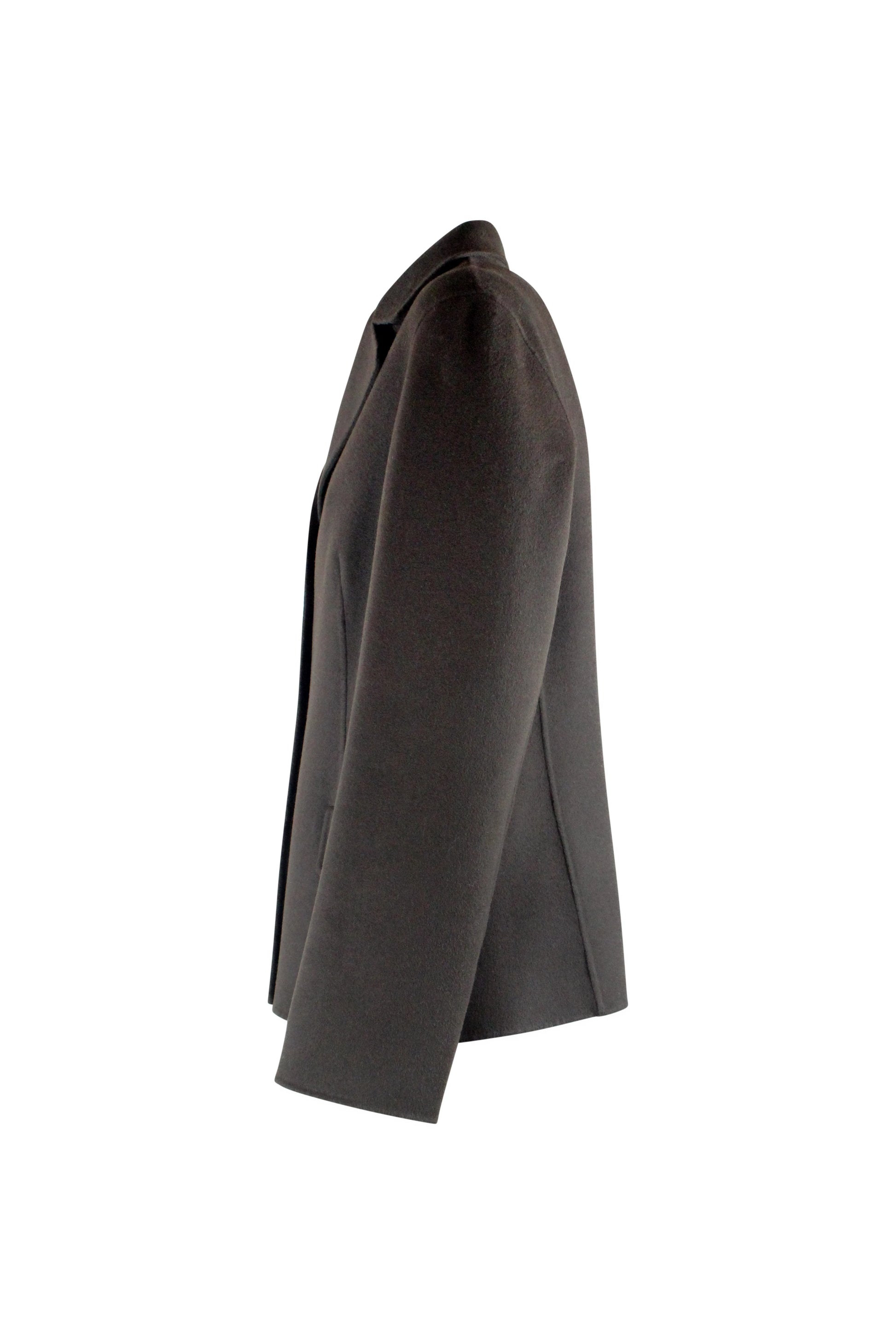Wool and Cashmere Short Coat in Dark Brown
