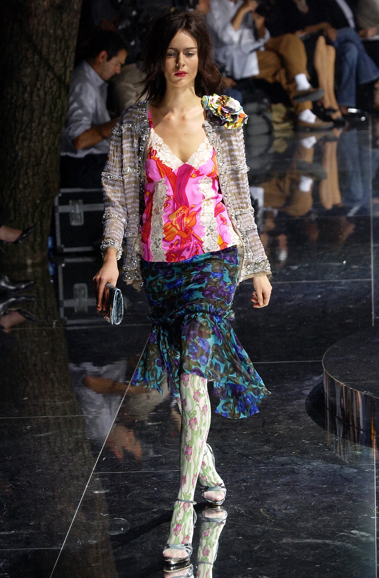 Silk Floral Top with Lace Inserts