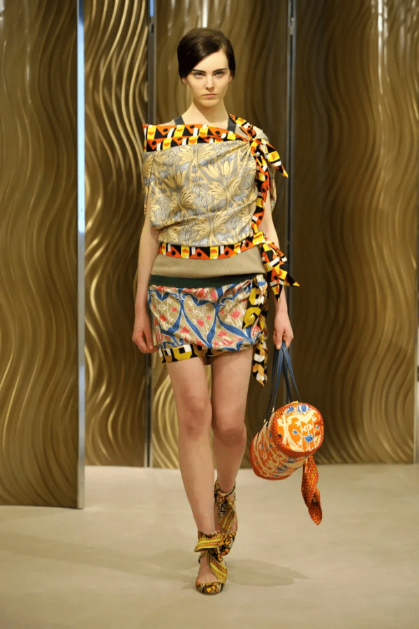 Draped Floral Silk Foulard Top with Contrasting Hems