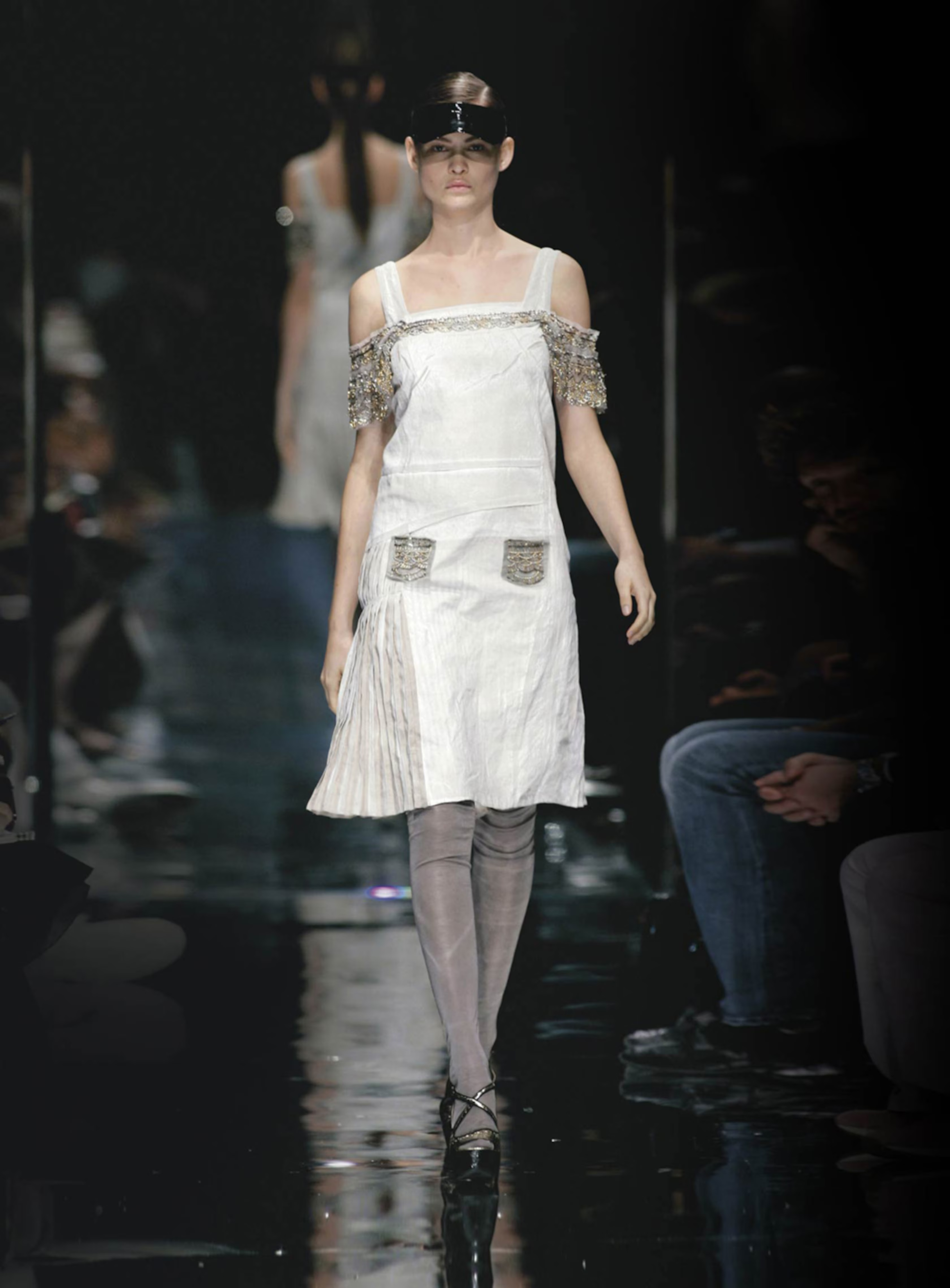 Linen Skirt with Asymmetric Pleats and Beaded Details SS2006