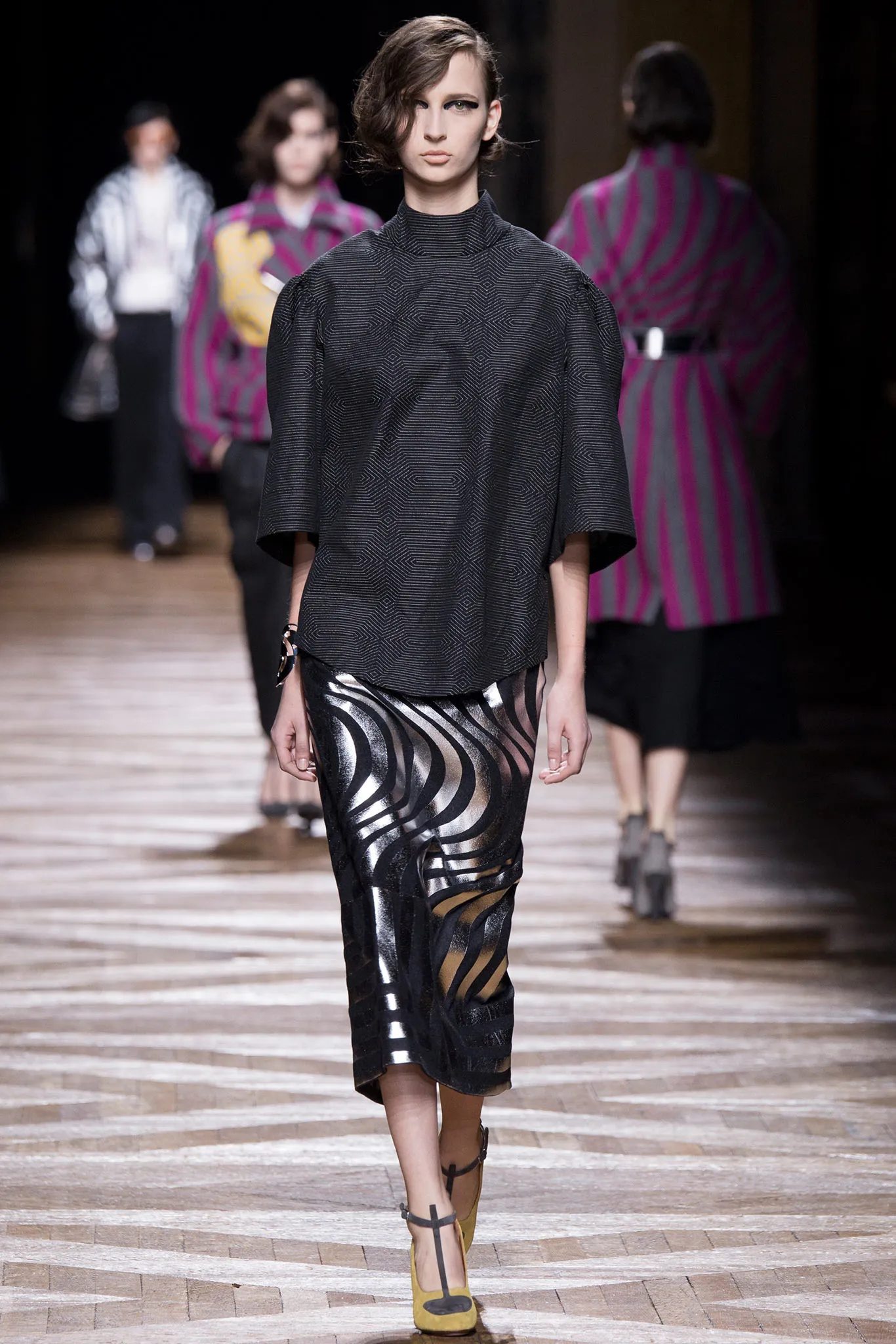 Optical Wool Midi Skirt with Silver Print FW2014