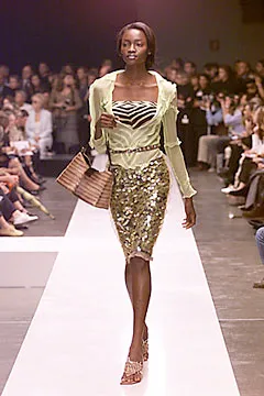 Monogram skirt with acid green sequins and chiffon ruching SS2000