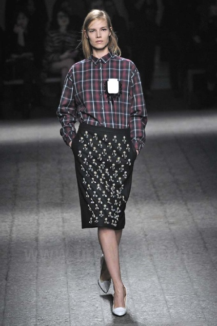 Checked flannel mini skirt with side slit FW2013