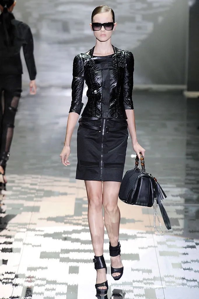 Pencil skirt with belts and perforated side panels SS2010