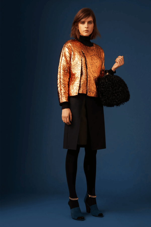 Metallic Sweatshirt with Front Slit and Contrast Hems PreFall2013