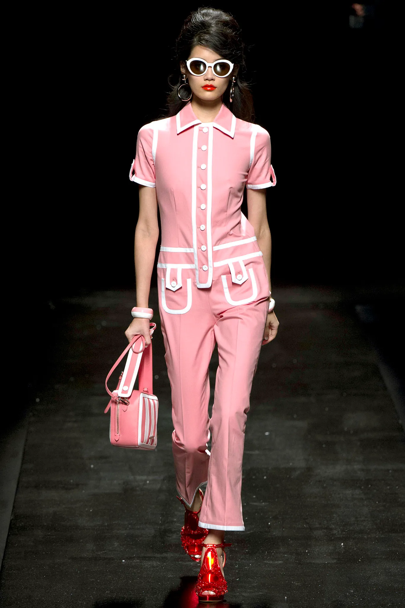 Pink Fitted Jumpsuit with White Piping SS2013