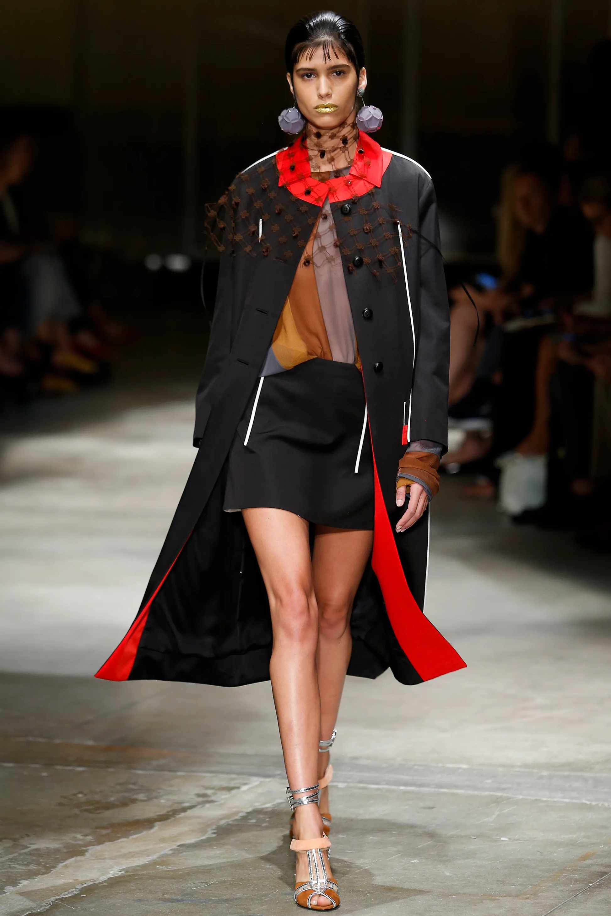 Black Cotton-Silk Skirt with White Line Details SS2016