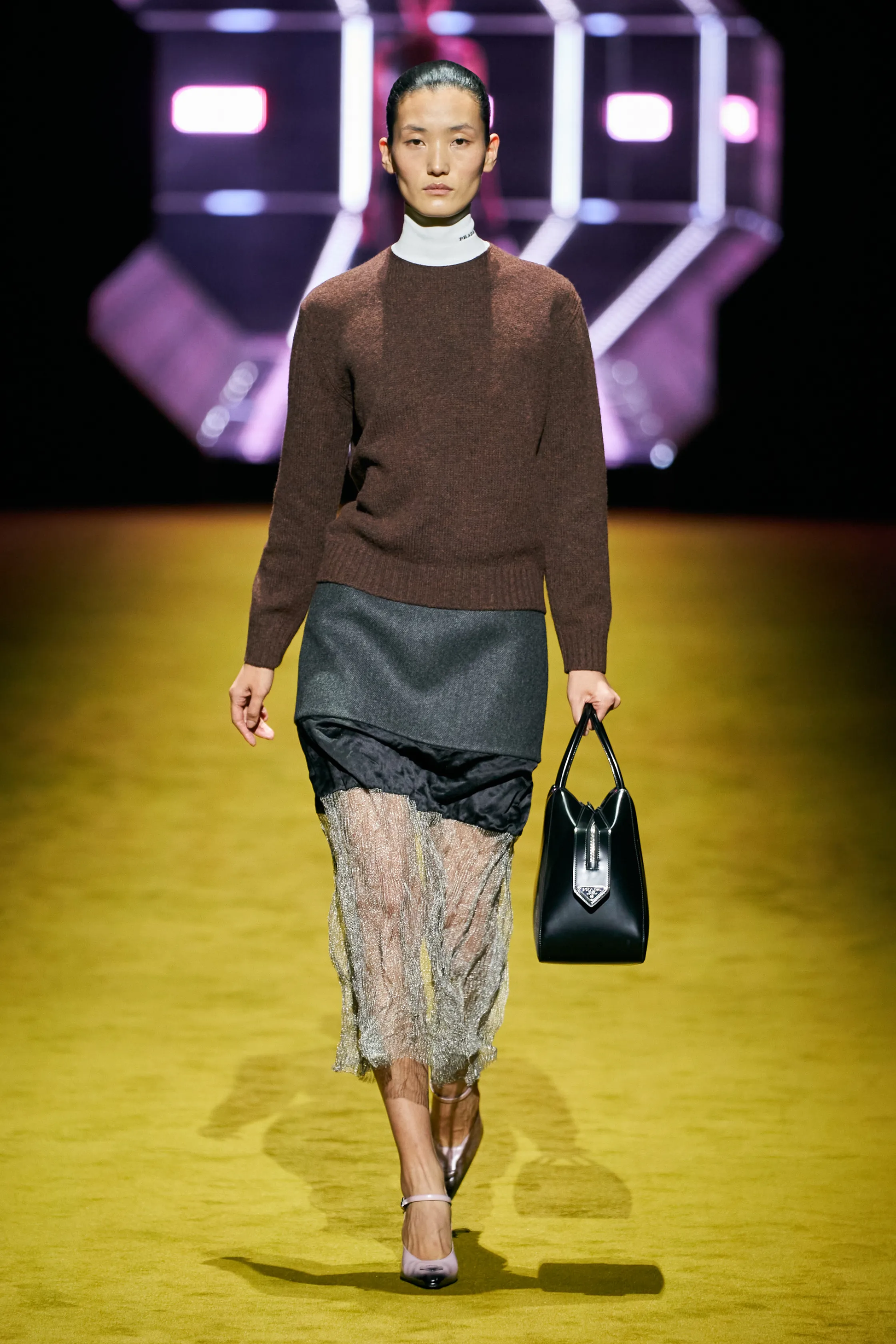 Pencil Skirt with Silk and Metallic Mesh Details FW2022