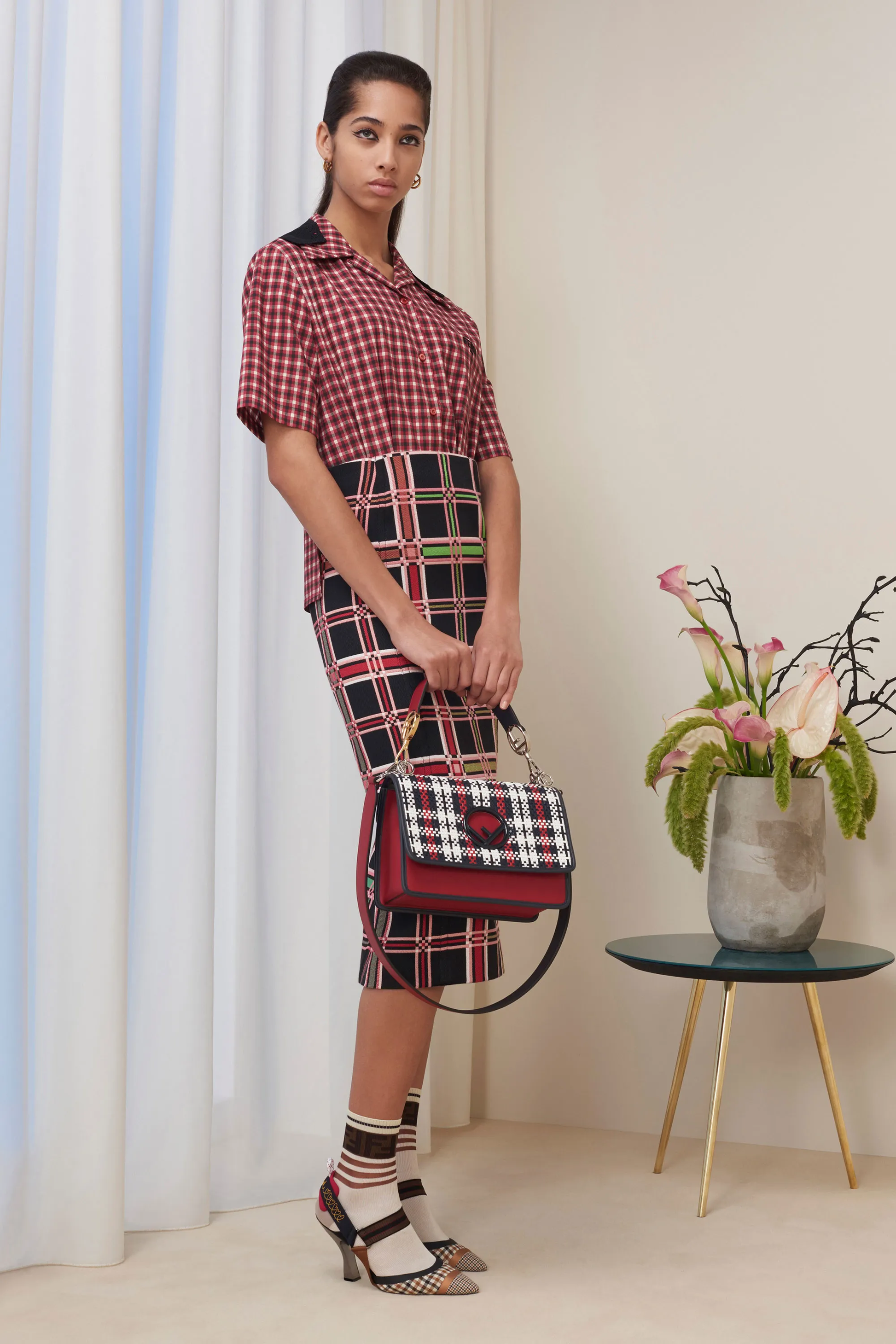 Stretch Midi Skirt with Check Pattern PreFall2018