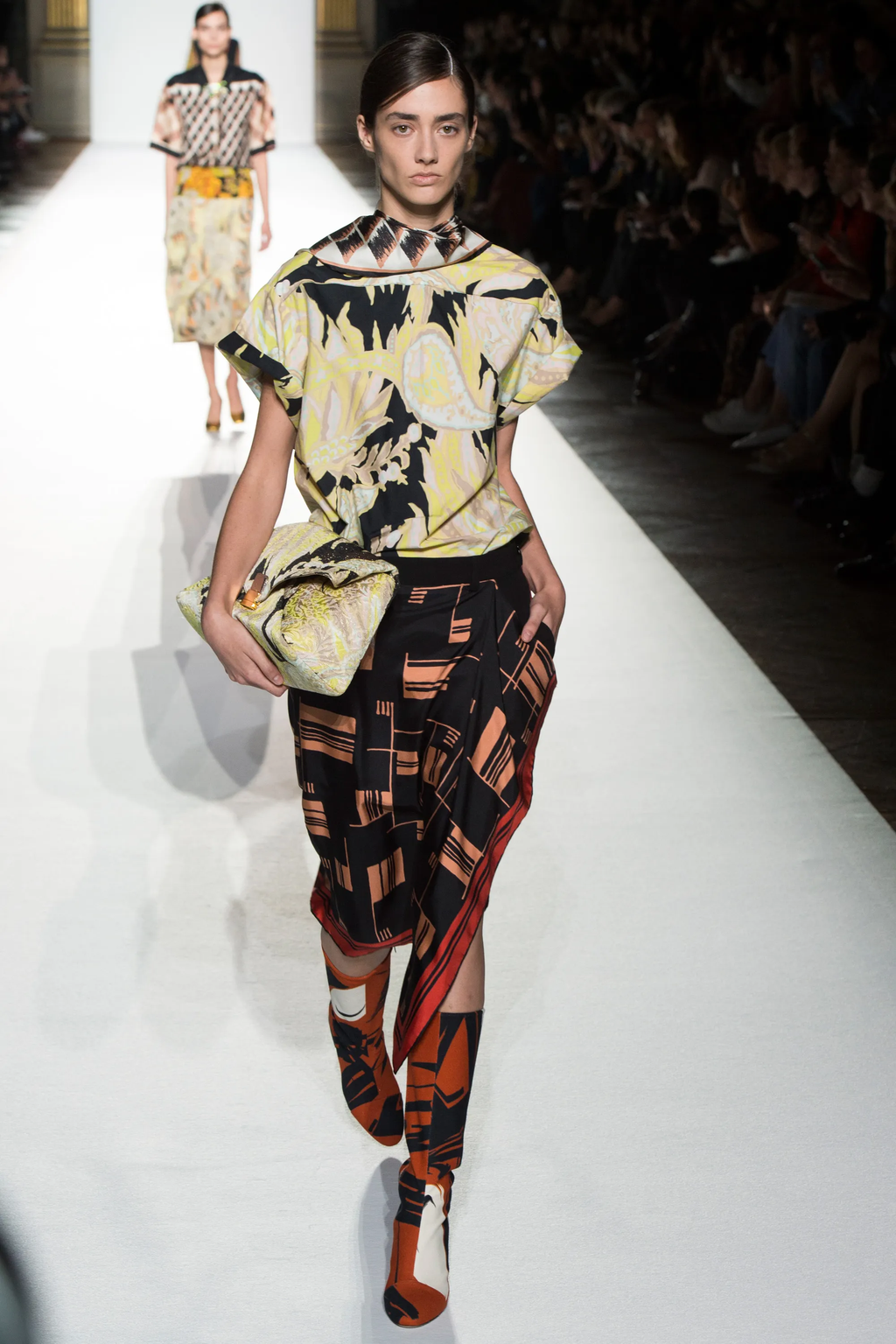Asymmetrical Foulard Skirt with Black Bermuda SS2018