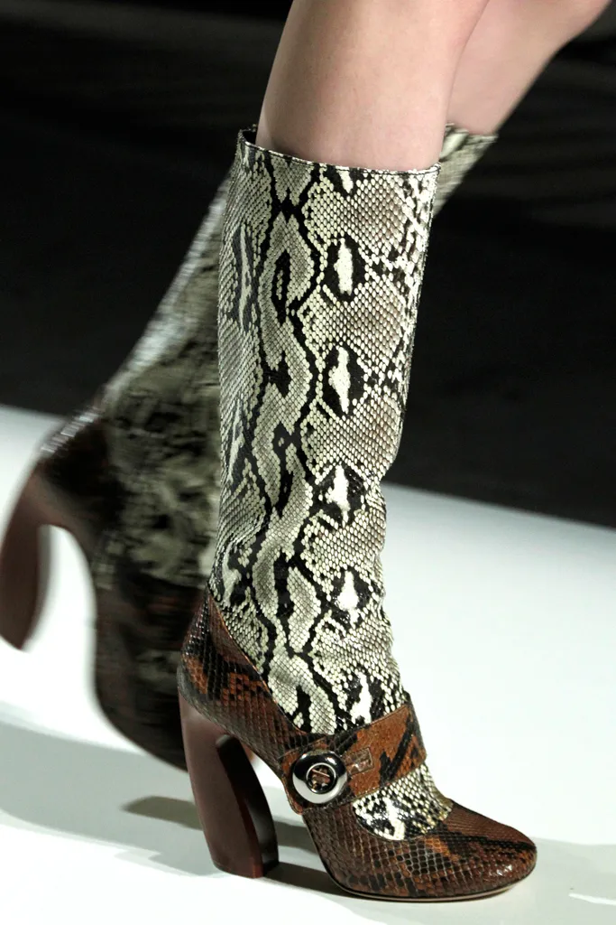 Pink Suede Open-Toe Pumps with Snakeskin FW2011