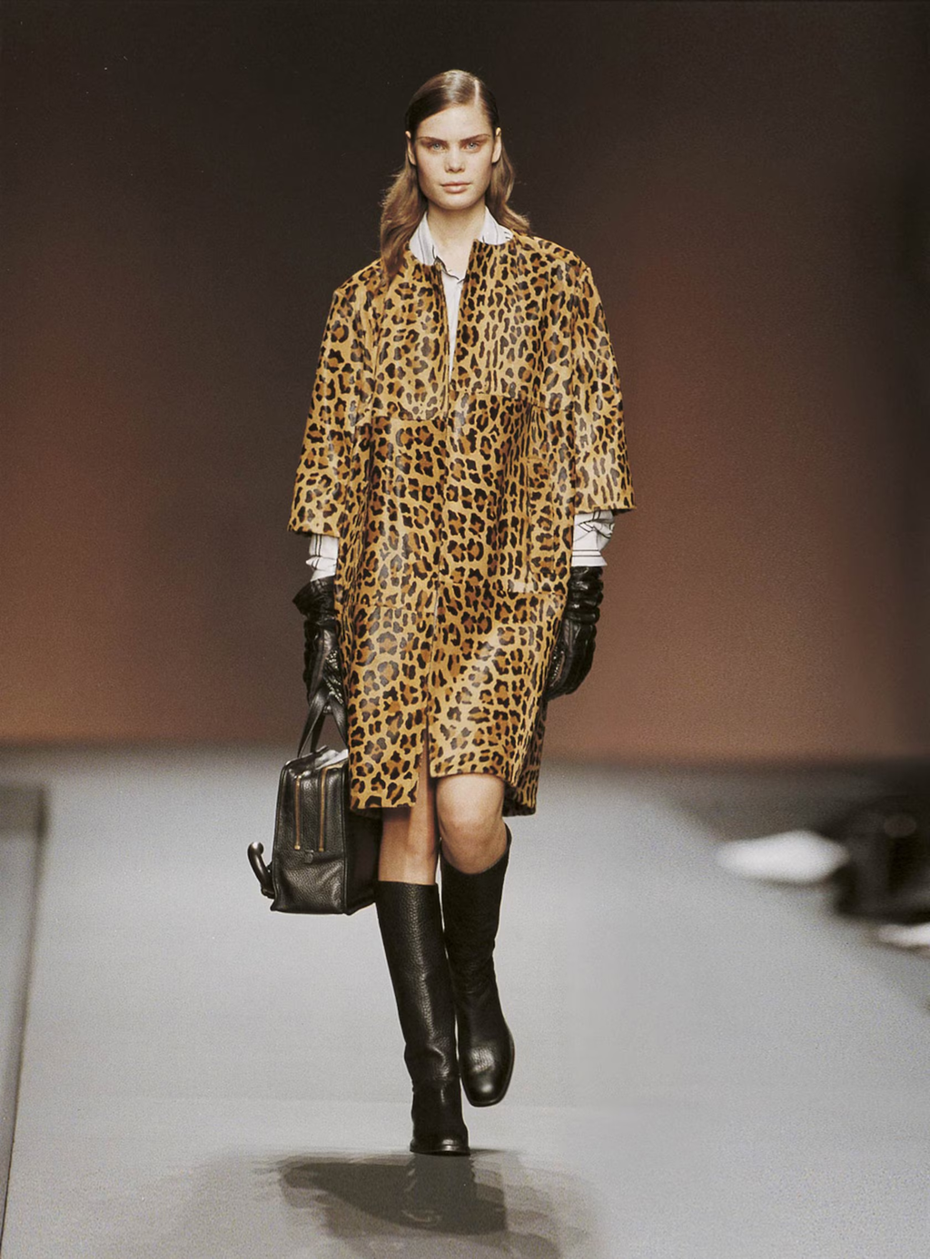 Black Textured Leather Riding Boots FW2003