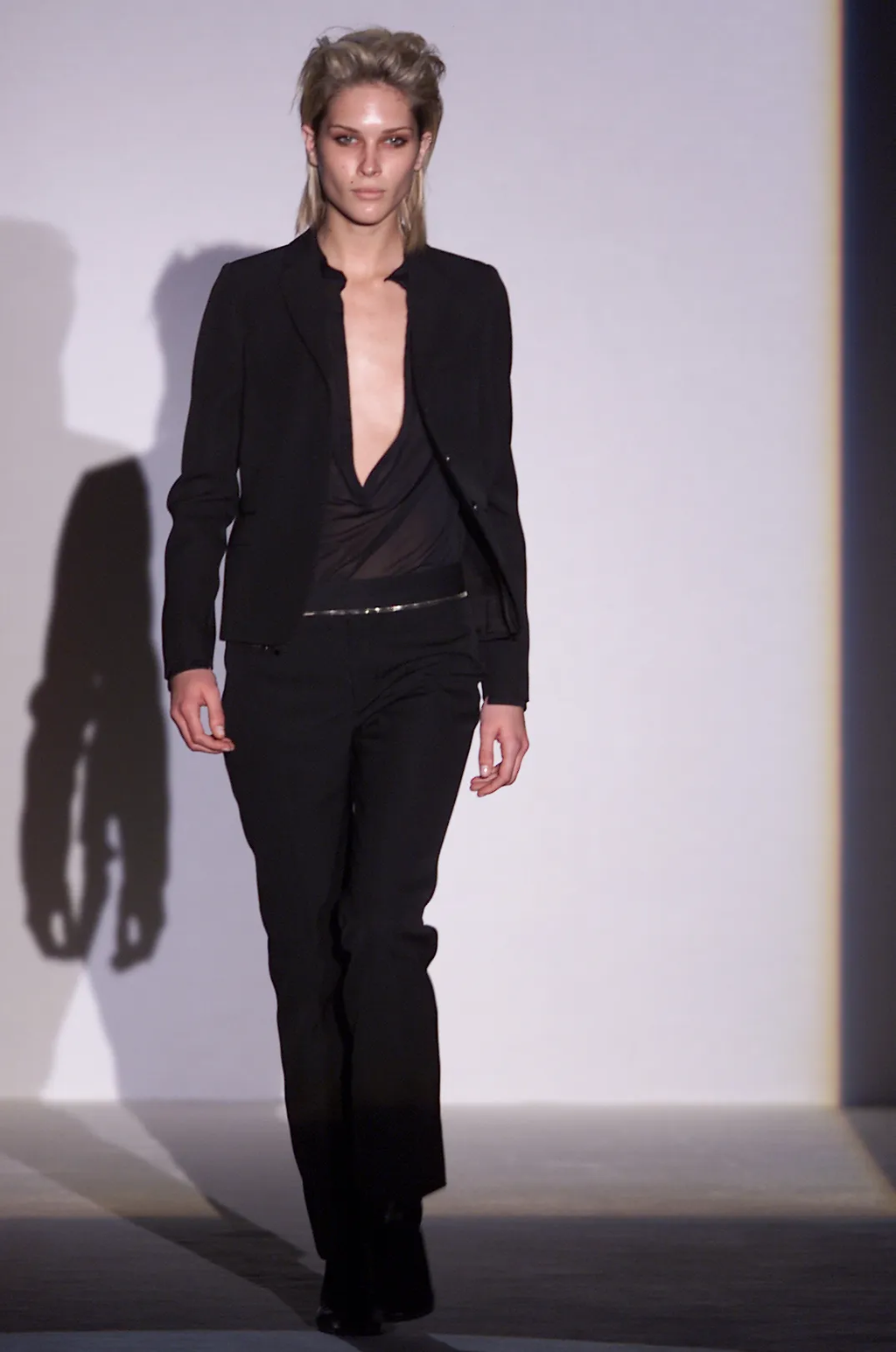 Black Leather Pointed Ankle Boots FW2001