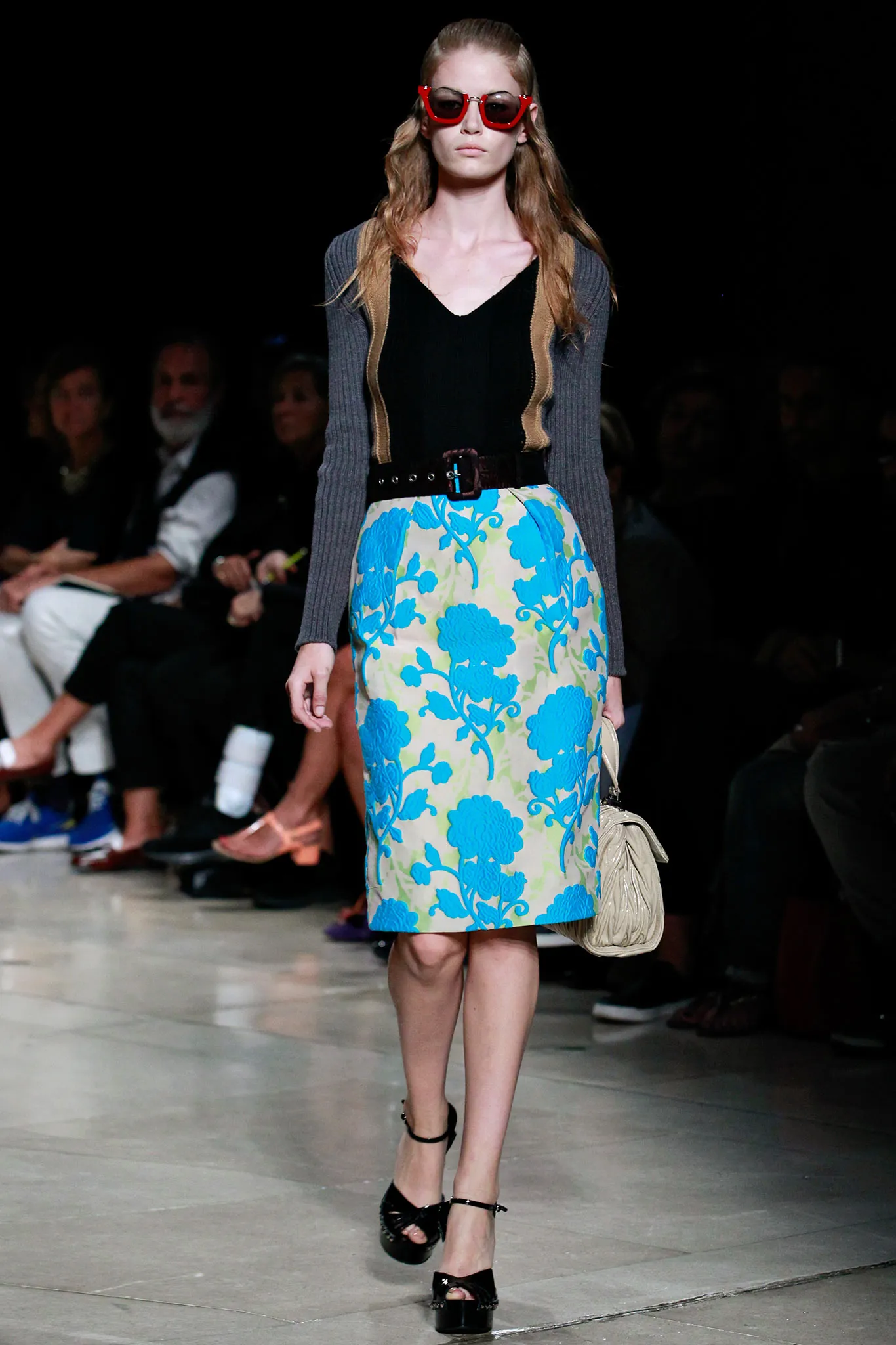 Pencil Skirt with Turquoise Floral Motif SS2015