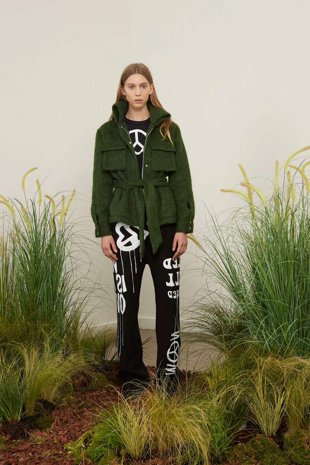 Jeans-Inspired Trousers with White Graffiti Print FW2015