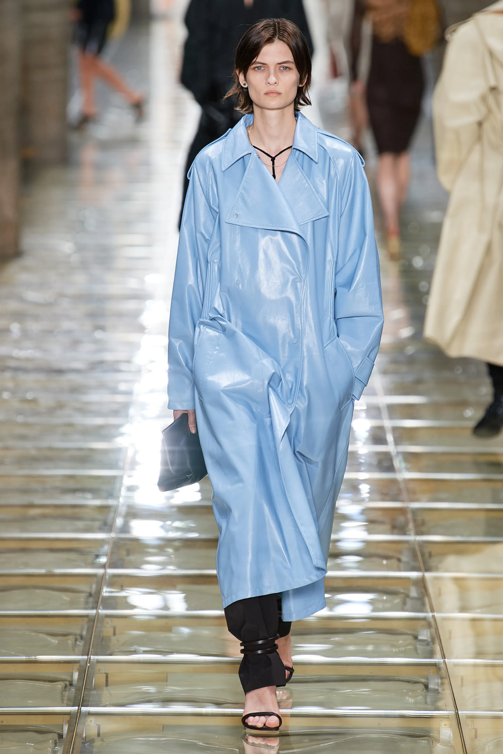 Light Blue Leather Knee-Length Bermuda