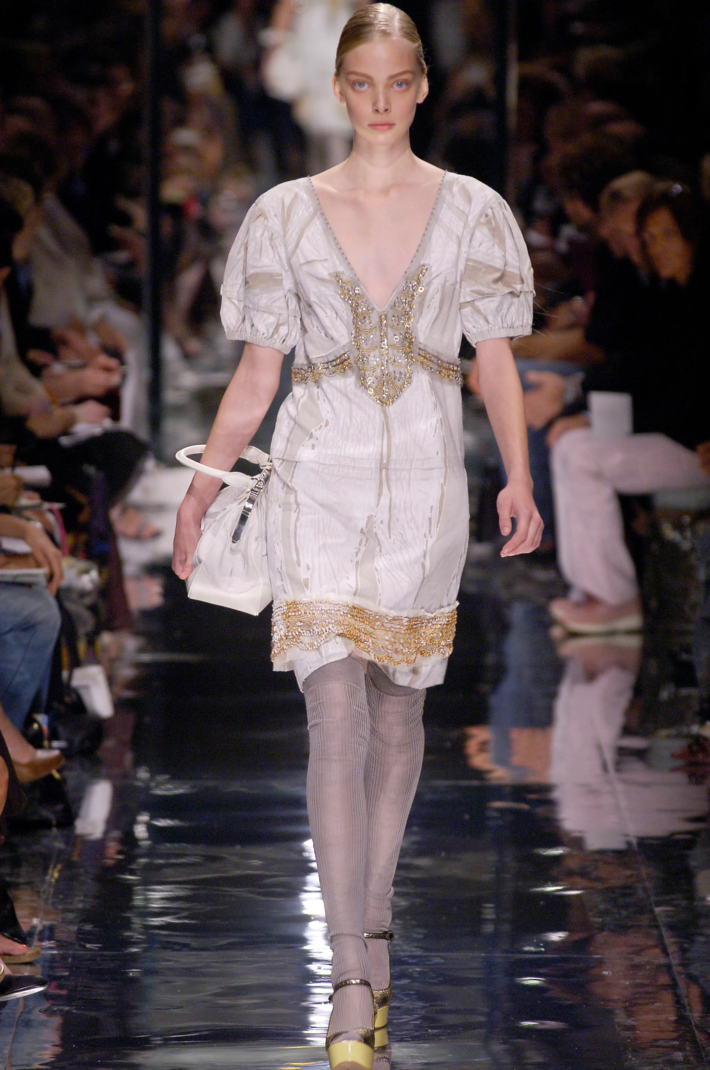 Cotton Linen Dress with Metallic Details SS2006