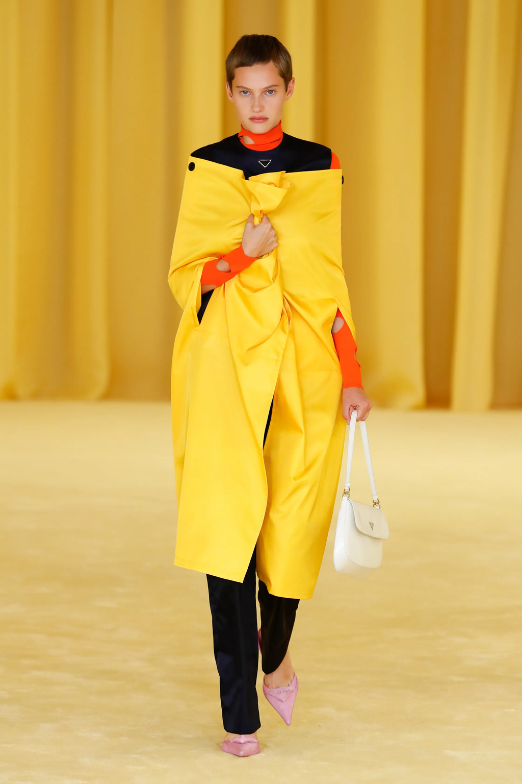 Yellow Nylon Hooded Cape SS2021