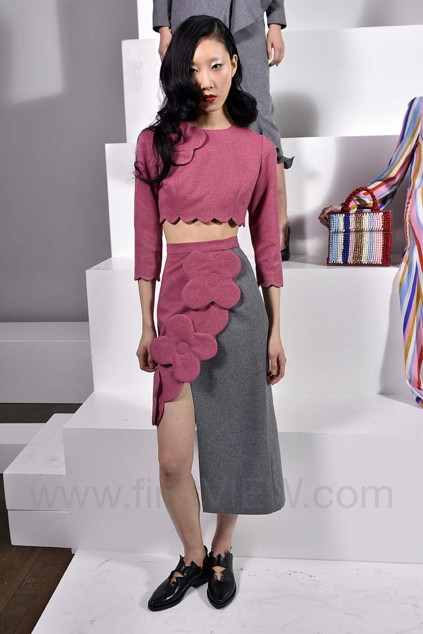 Asymmetric Wool Skirt in Pink and Grey