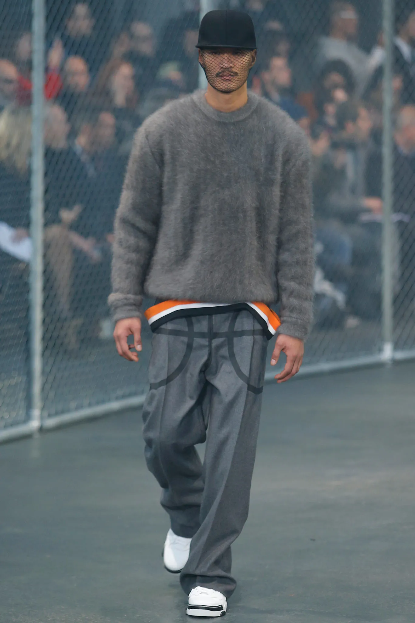 Grey Wool Trousers with Basketball-Inspired Upper Detail FW2014