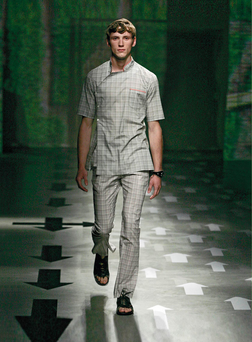 Grey Plaid Cotton Flared Trousers SS2008