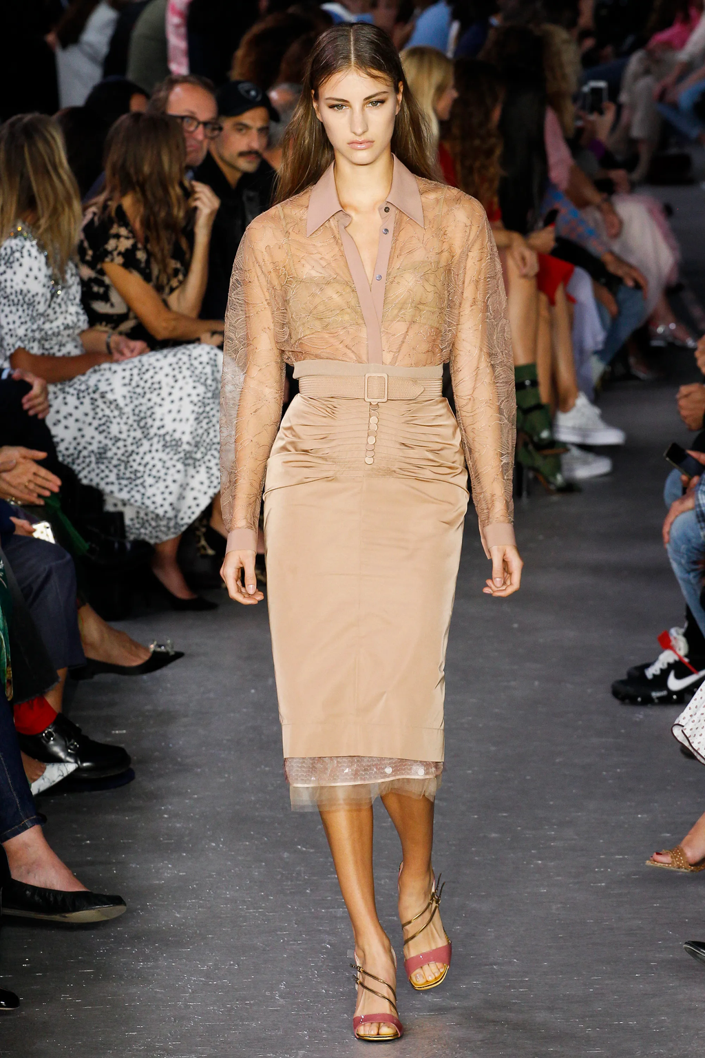 Ruched Cotton Pencil Skirt Belt SS2018