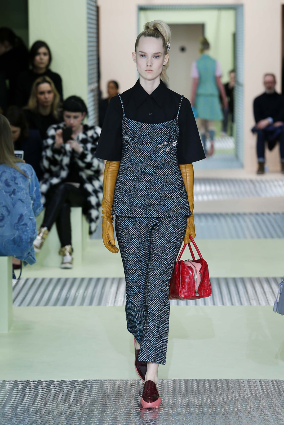 Teal Houndstooth Coat FW2015
