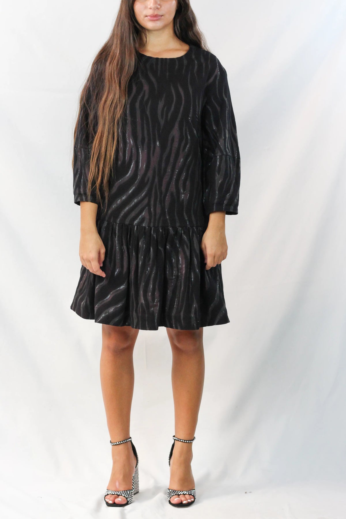 Long Sleeve Zebra Print Ruched Mini Dress