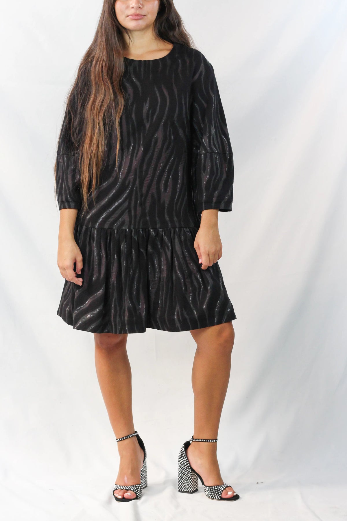 Long Sleeve Zebra Print Ruched Mini Dress