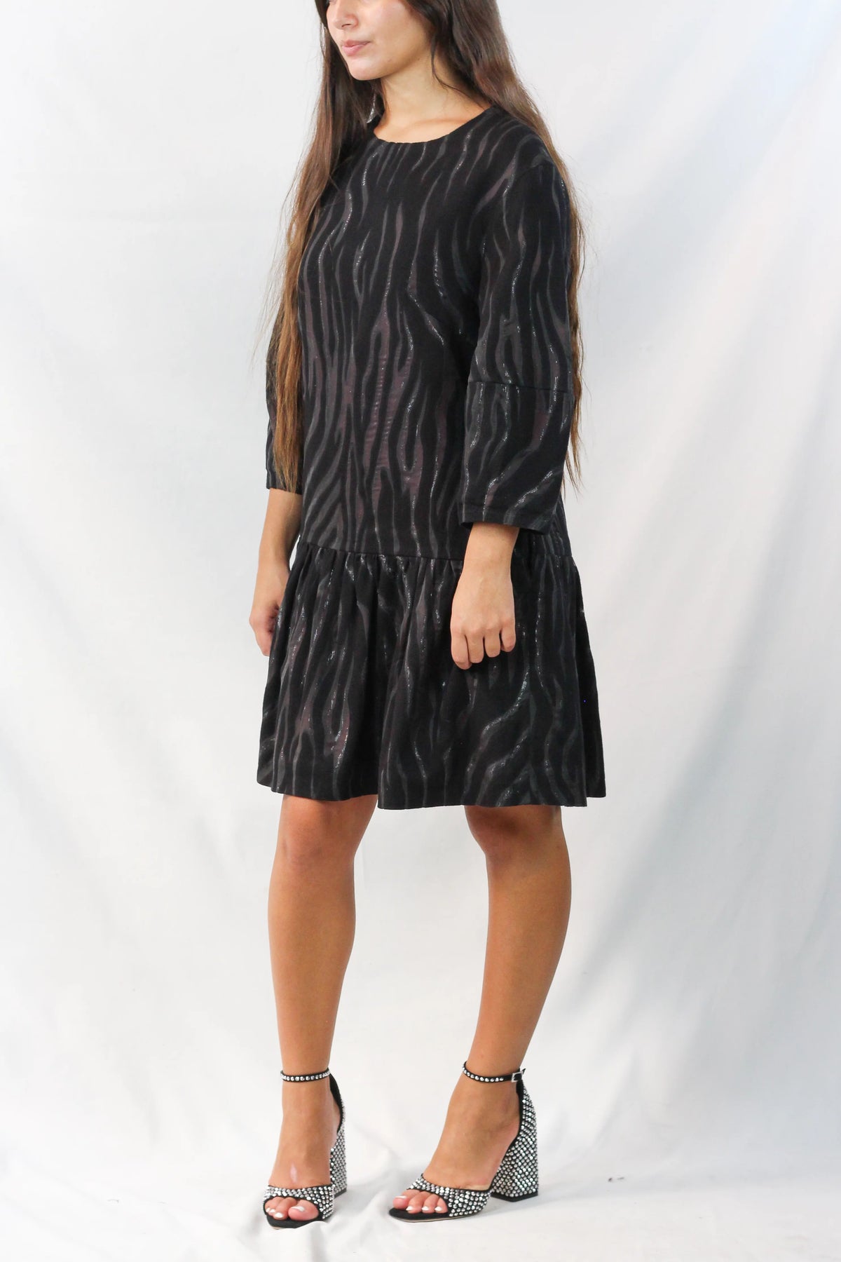 Long Sleeve Zebra Print Ruched Mini Dress