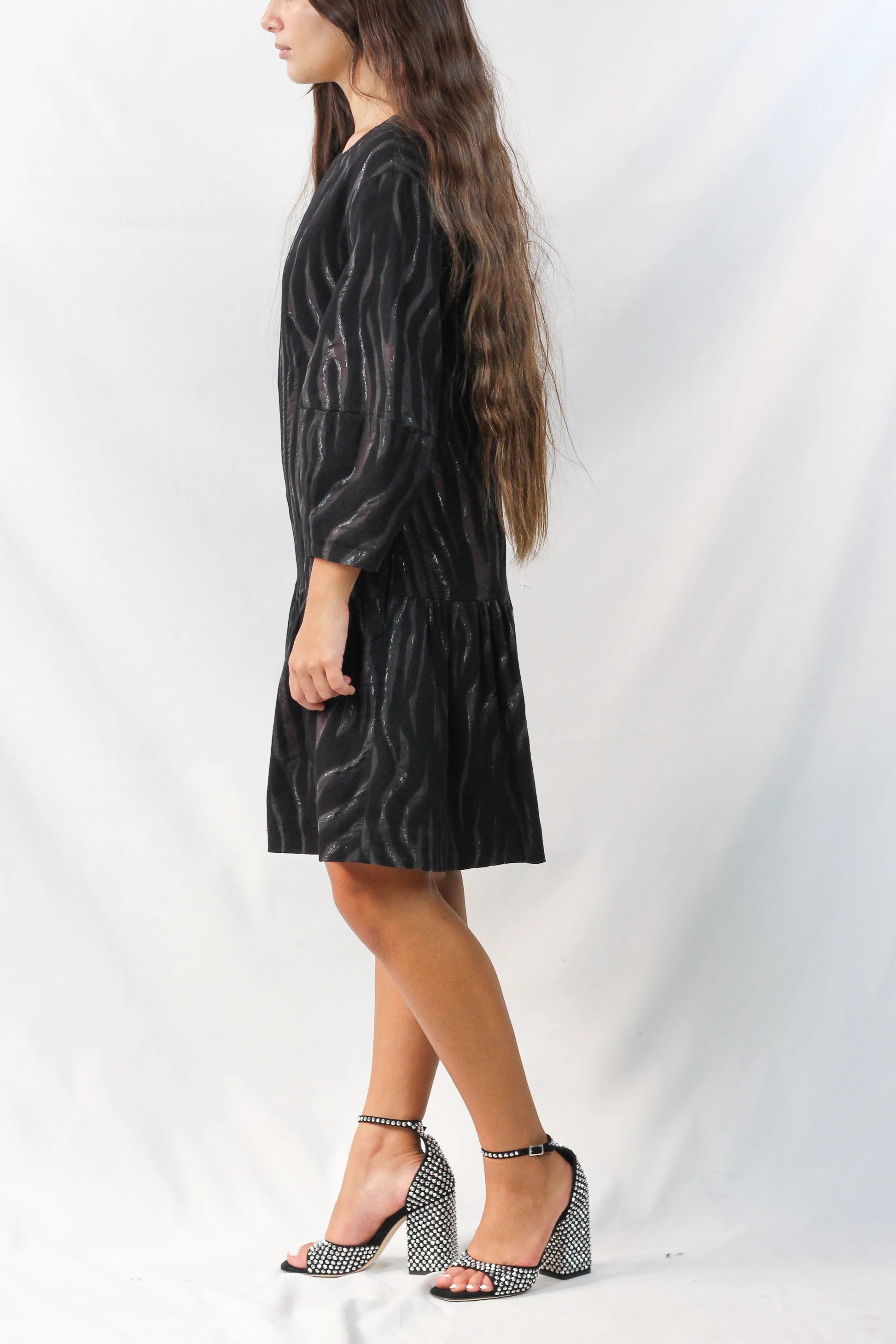 Long Sleeve Zebra Print Ruched Mini Dress