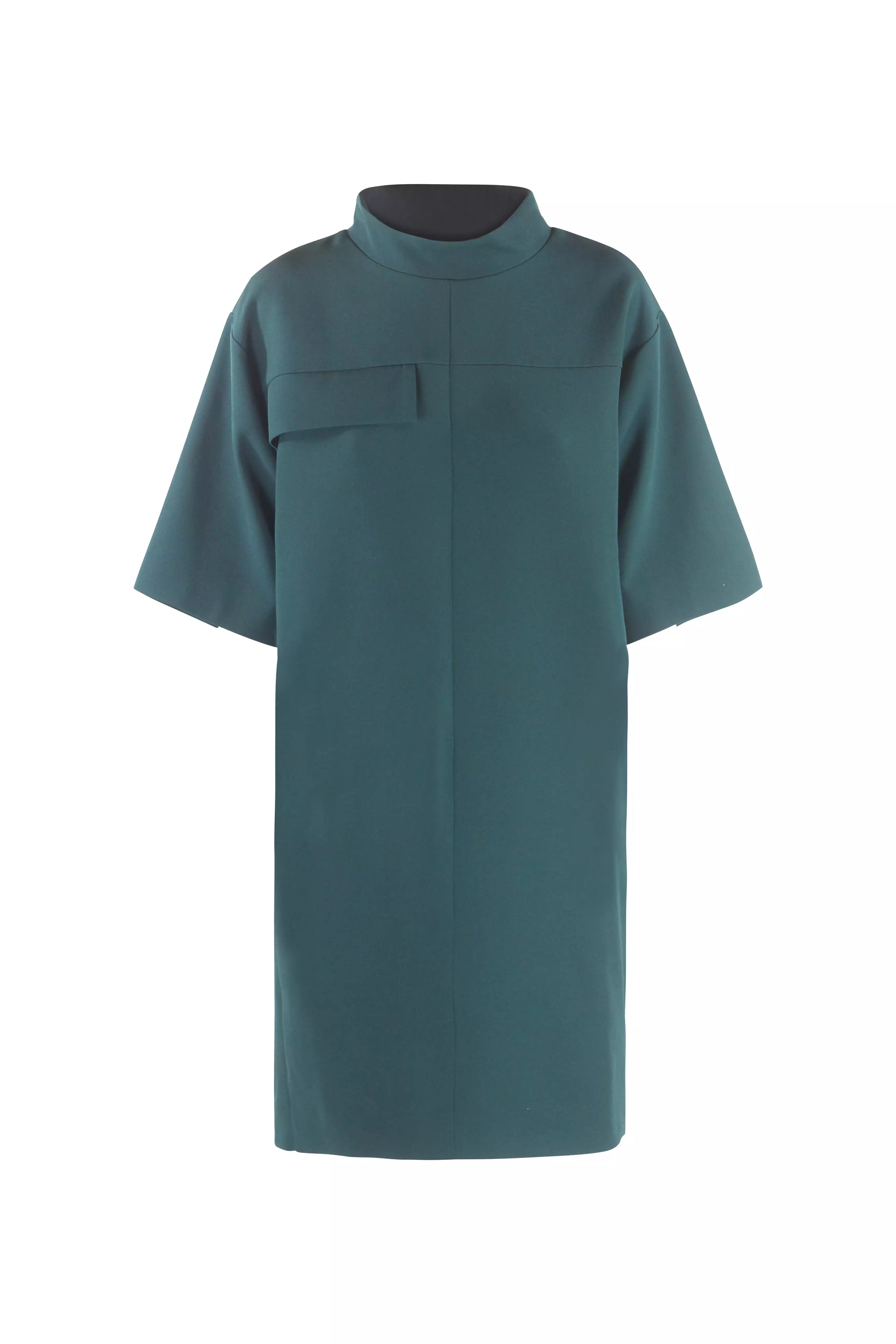 Teal Mock-Neck Shift Dress