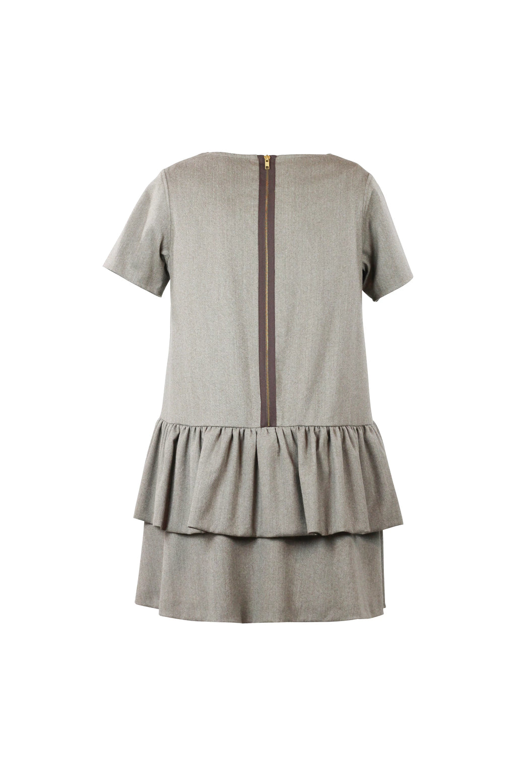 Tiered Ruffle Wool Dress in Grey