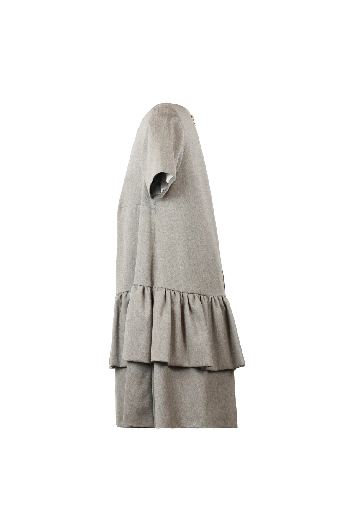 Tiered Ruffle Wool Dress in Grey