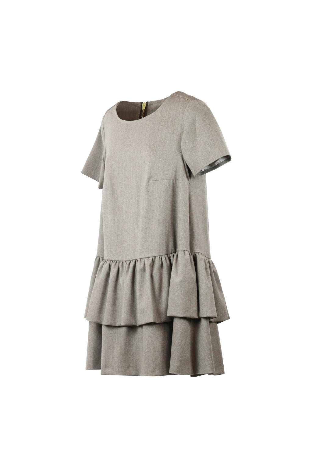 Tiered Ruffle Wool Dress in Grey