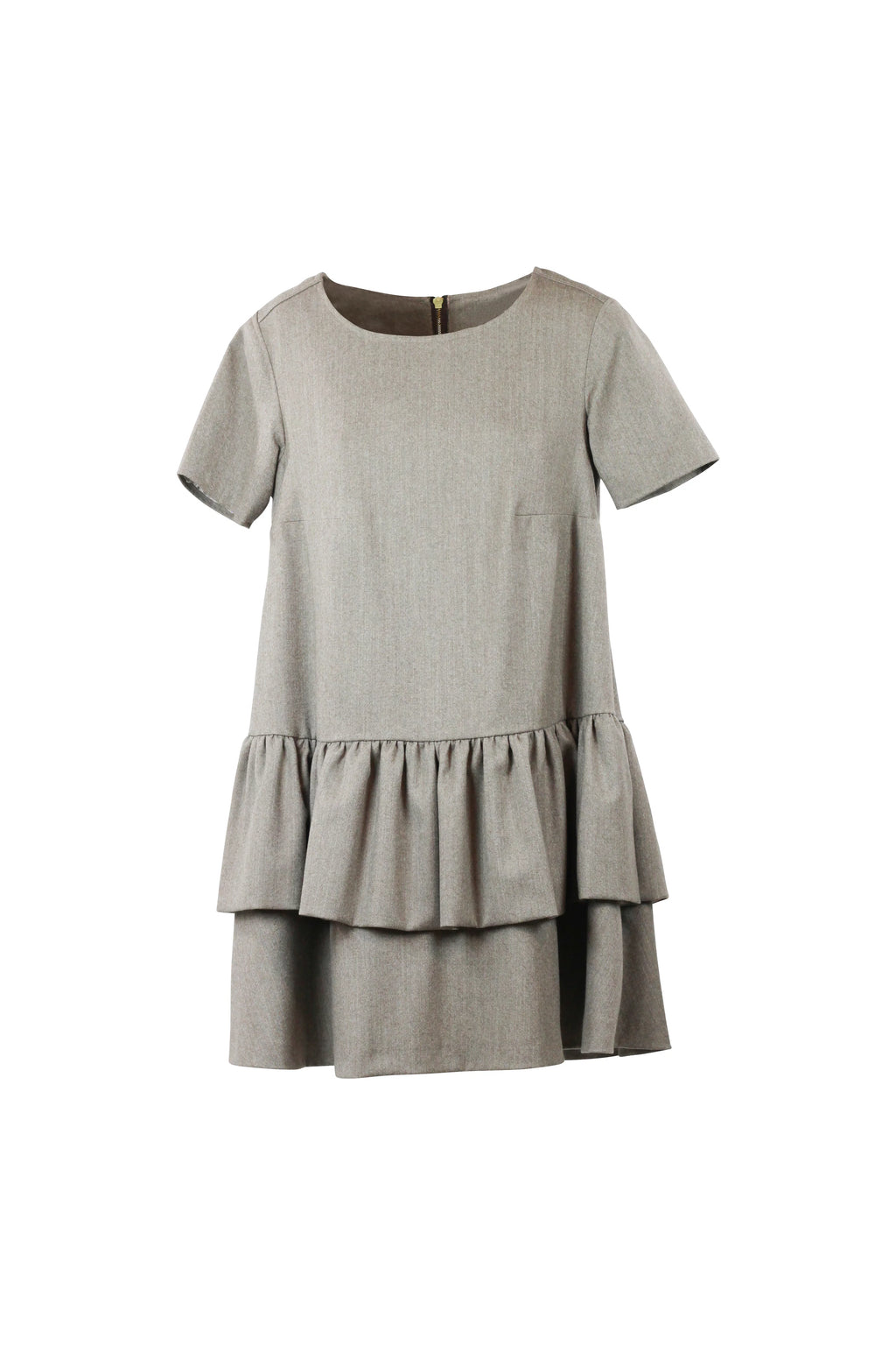 Tiered Ruffle Wool Dress in Grey