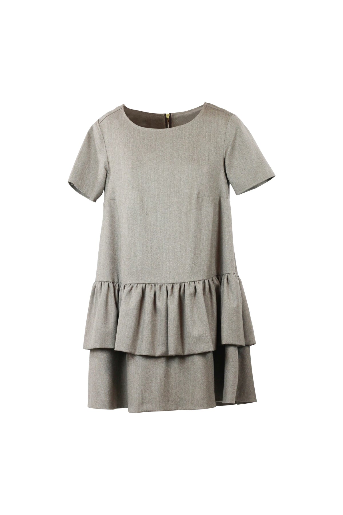 Tiered Ruffle Wool Dress in Grey
