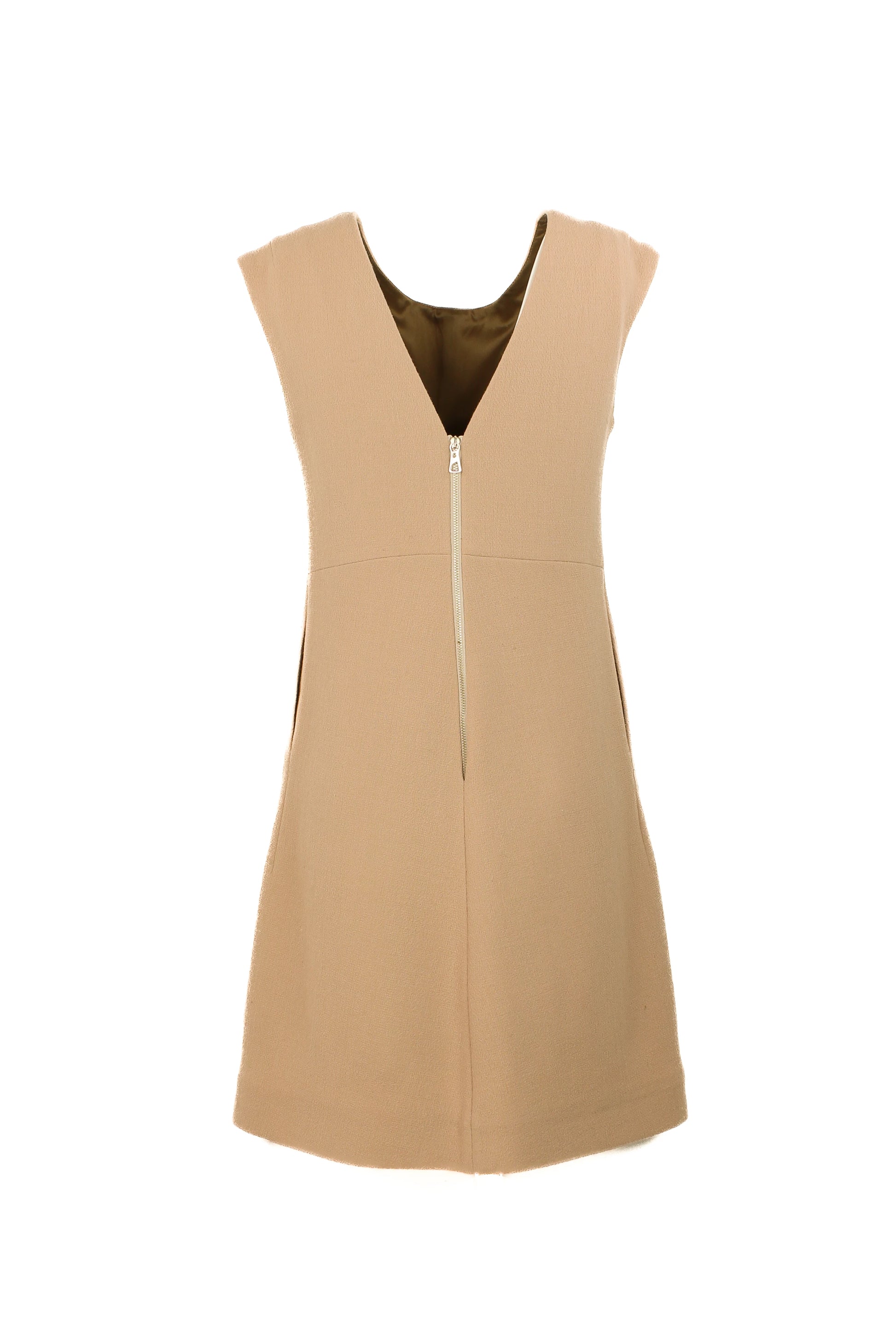 Wool Blend Sleeveless A-Line Dress with V-Back