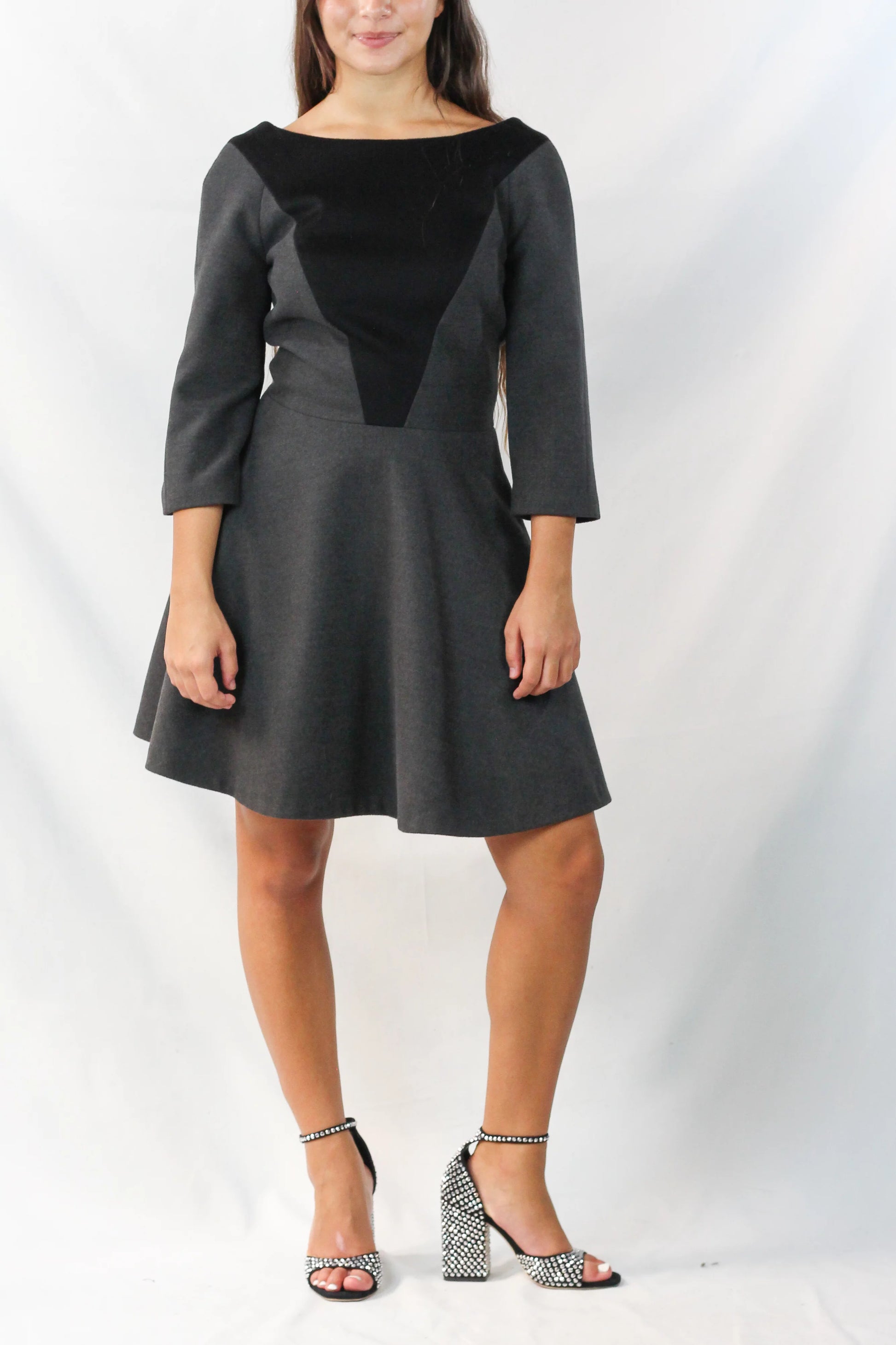 Wool Colour-Block Fit & Flare Dress