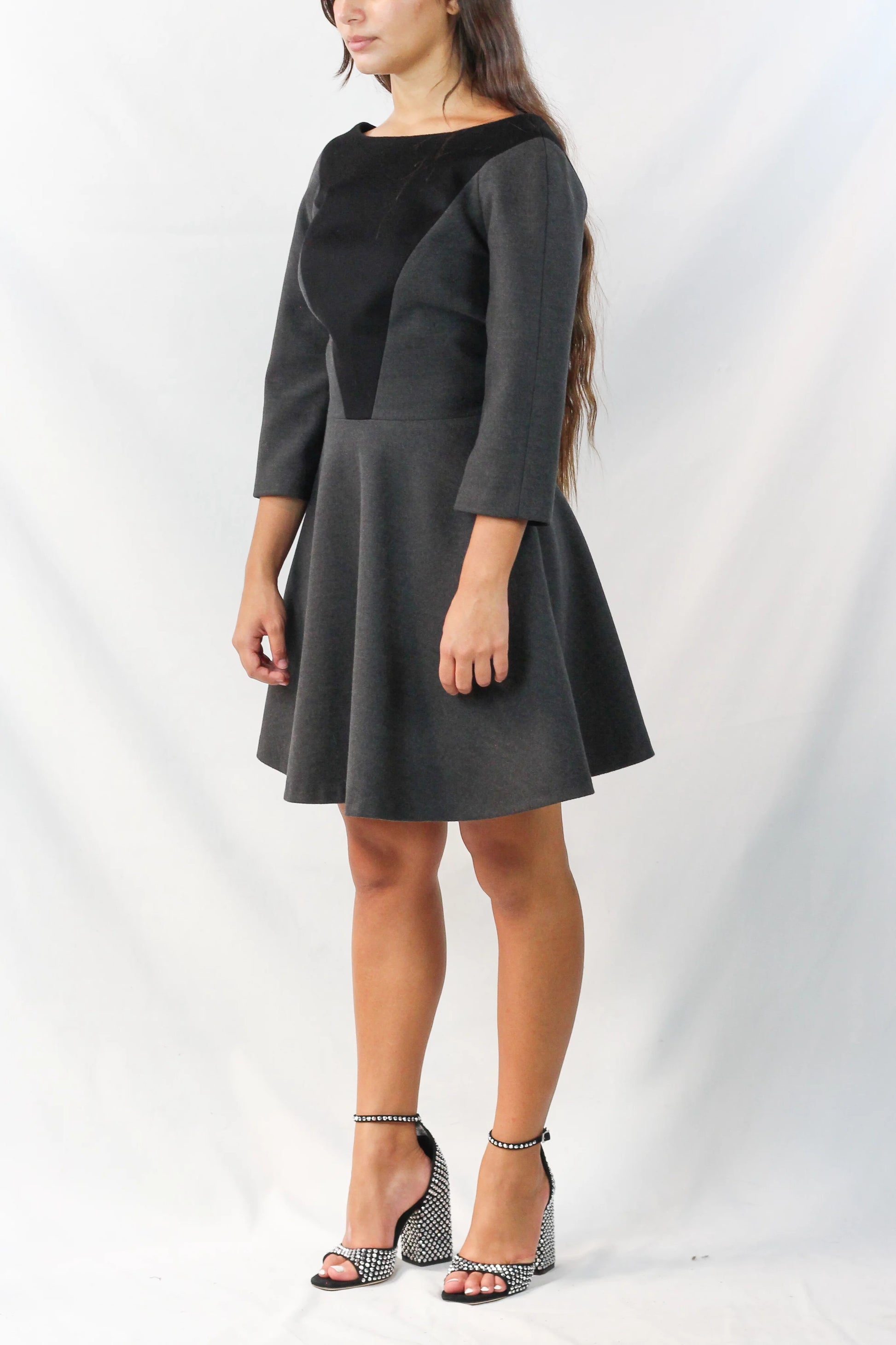 Wool Colour-Block Fit & Flare Dress