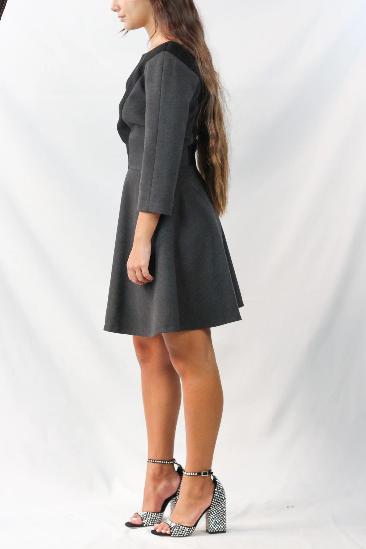 Wool Colour-Block Fit & Flare Dress