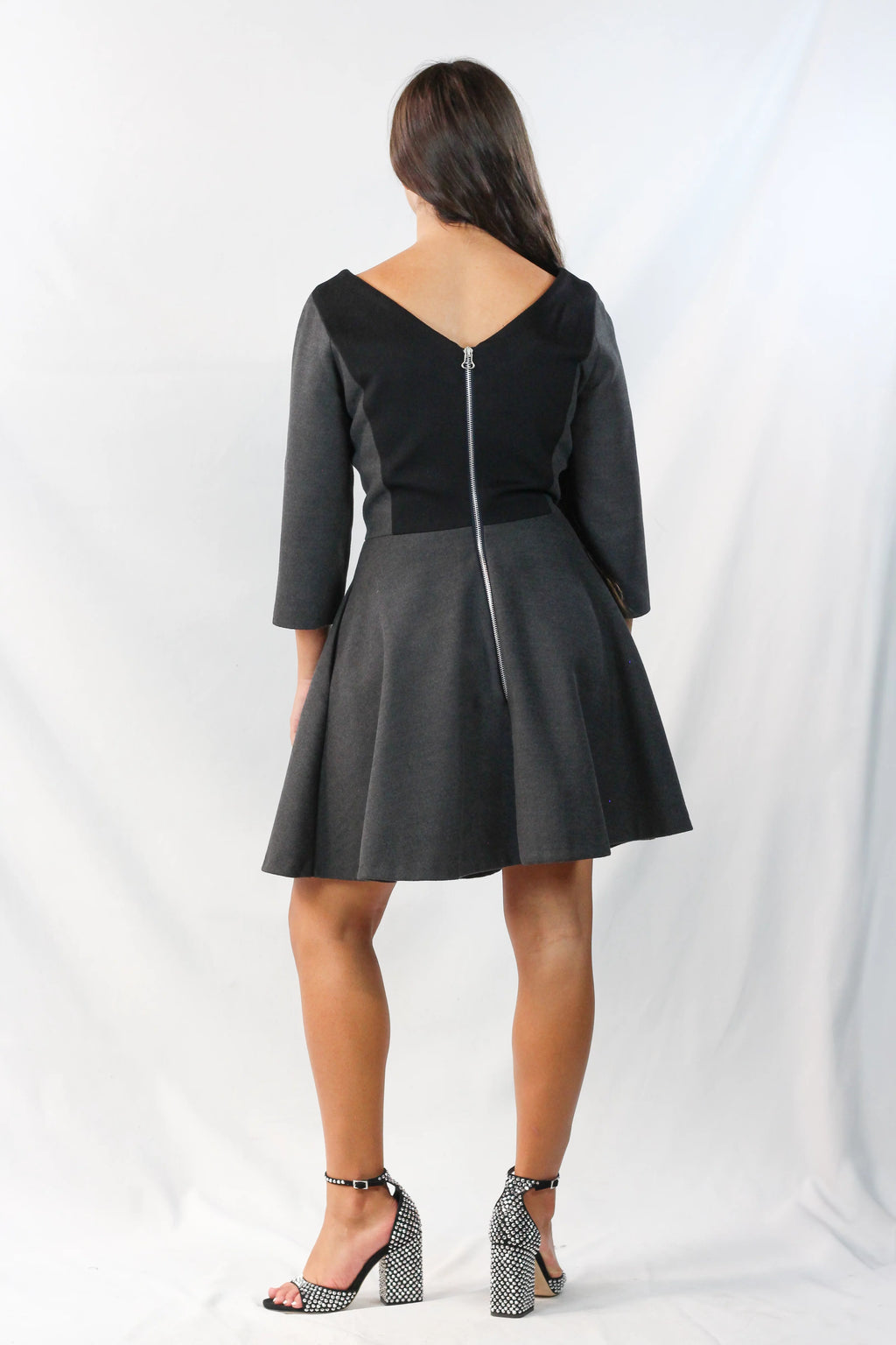 Wool Colour-Block Fit & Flare Dress