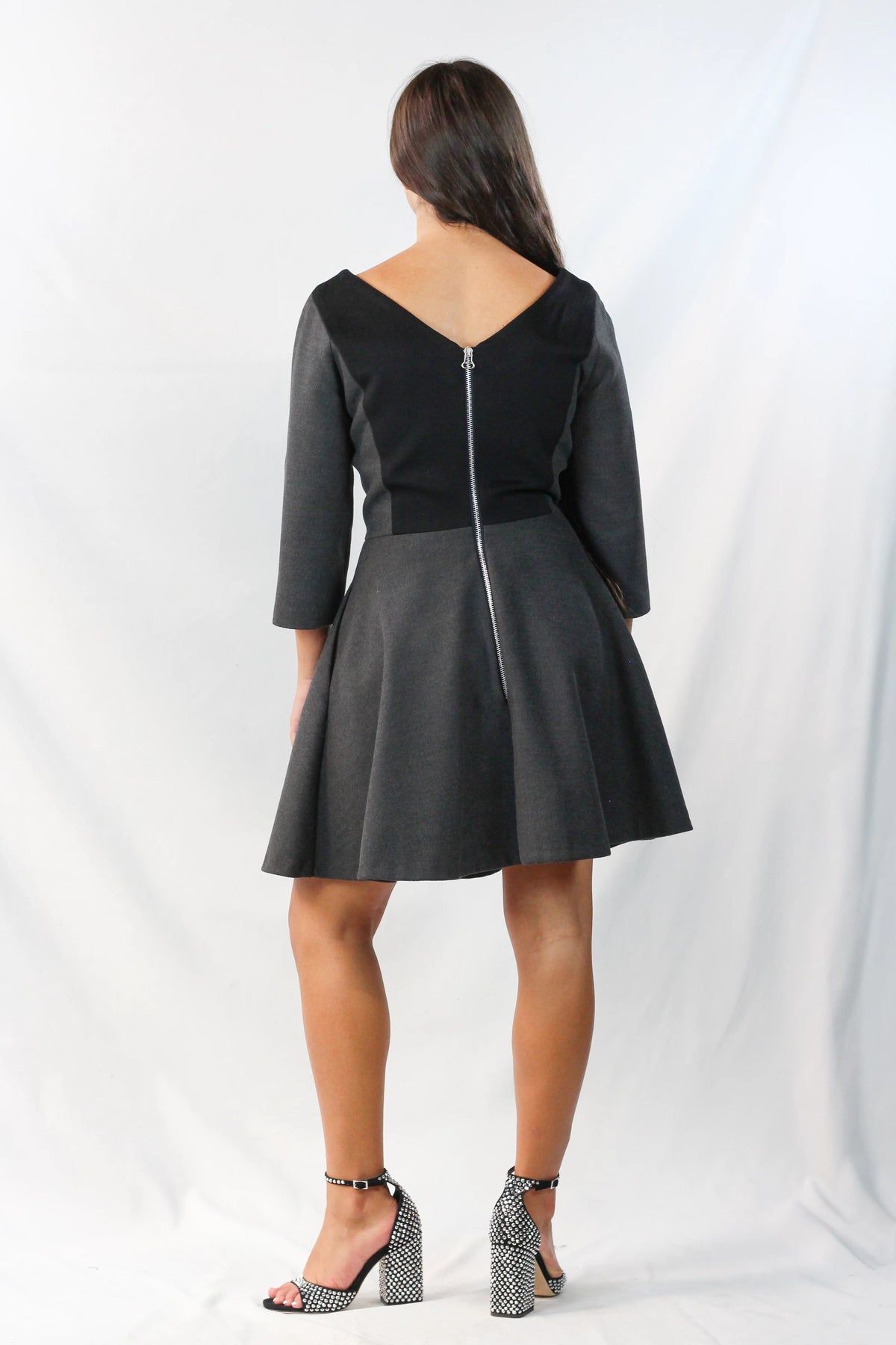 Wool Colour-Block Fit & Flare Dress