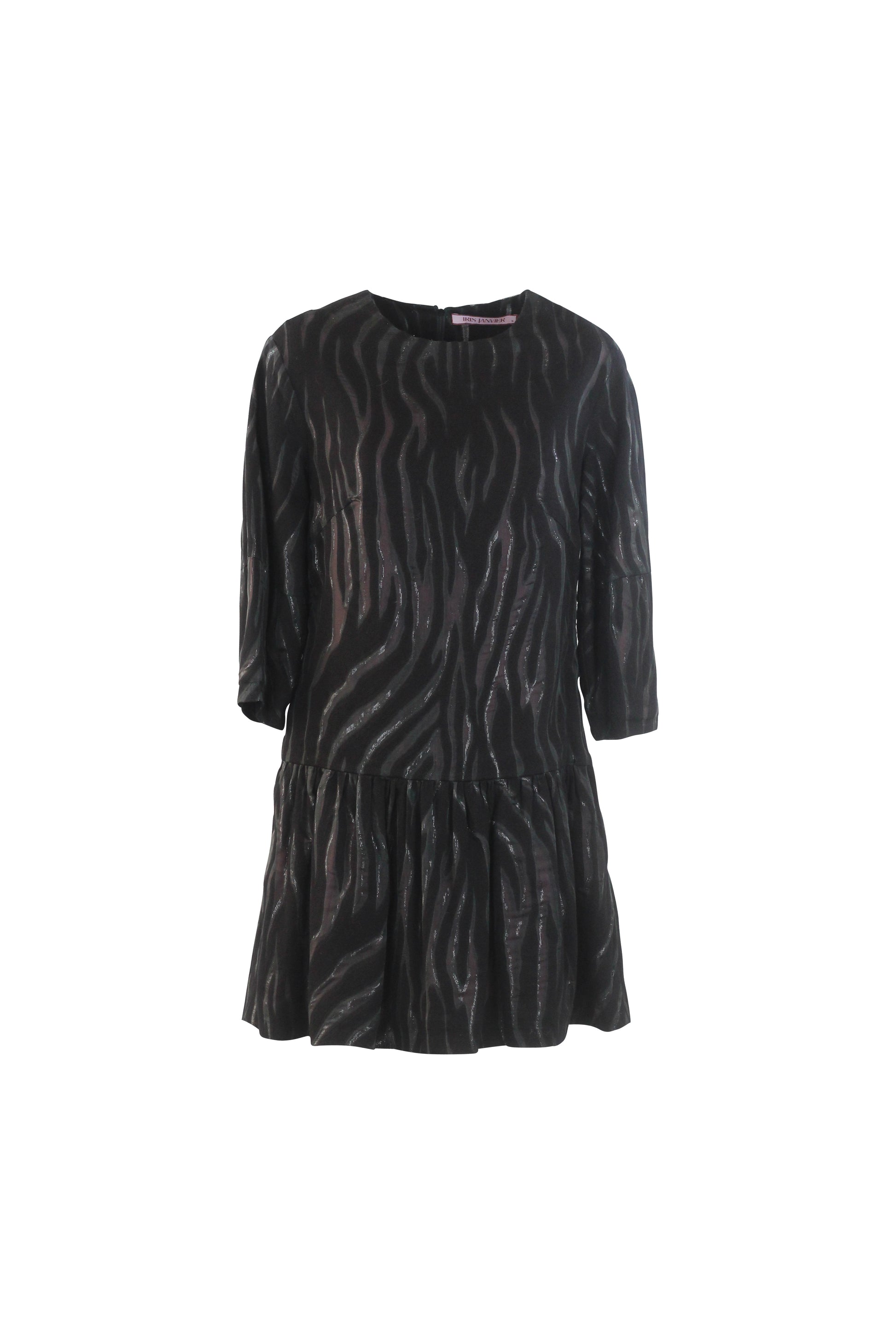 Long Sleeve Zebra Print Ruched Mini Dress