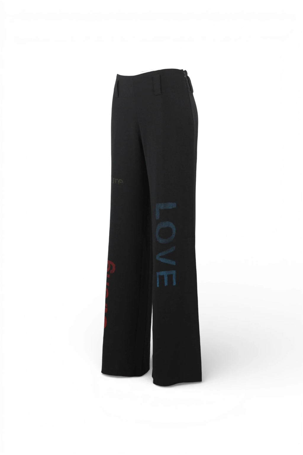 Wide-Leg Wool Palazzo Trousers with Graffiti Print